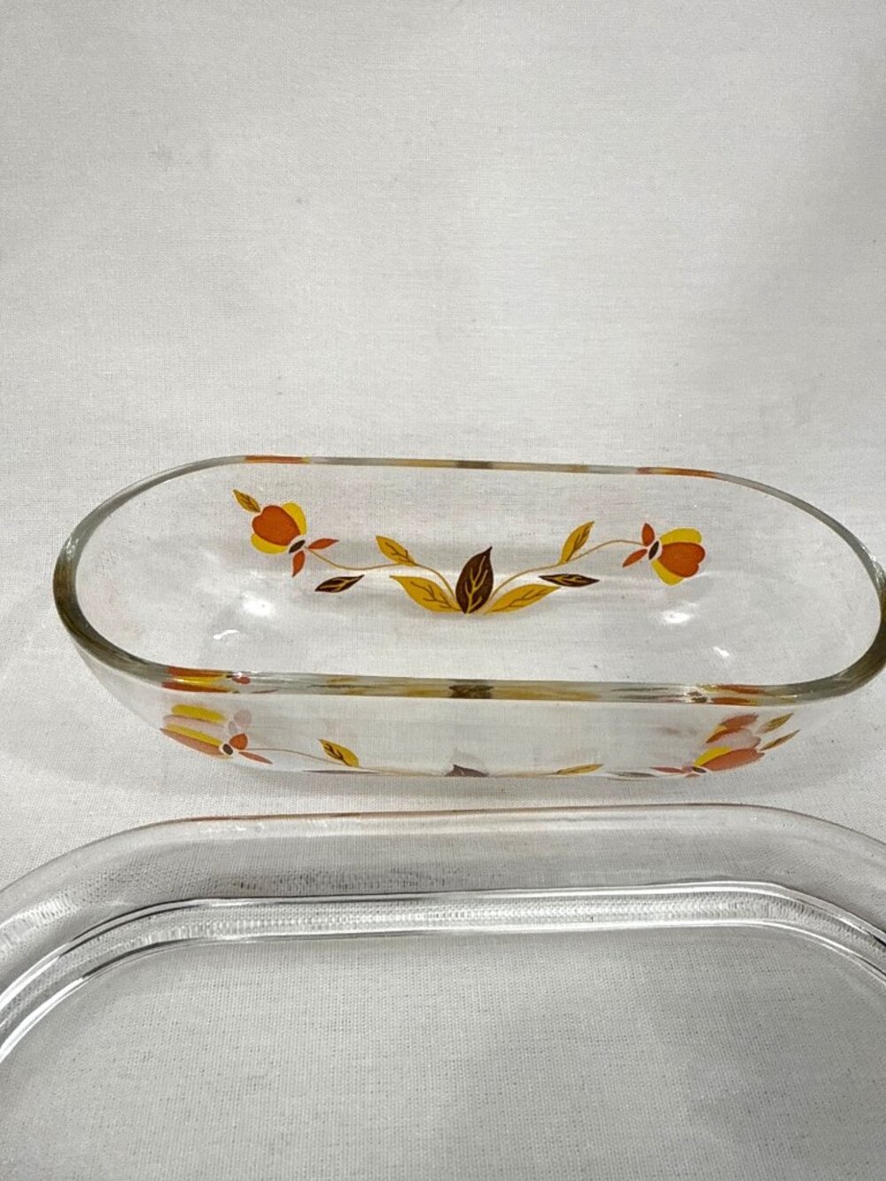 Hall Jewel Tea Autumn Leaf Glass Covered Butter Dish MCM - Picture 7 of 9